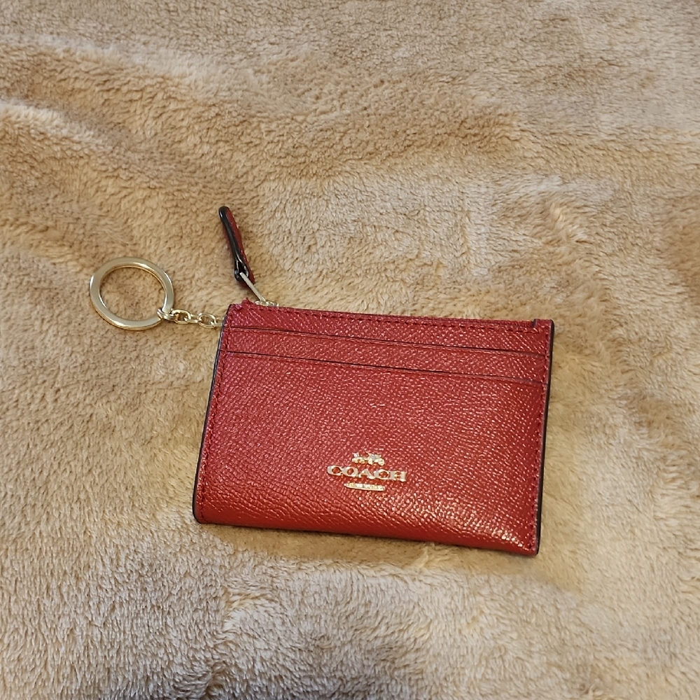 Coach Red Leather Card Case Keyring